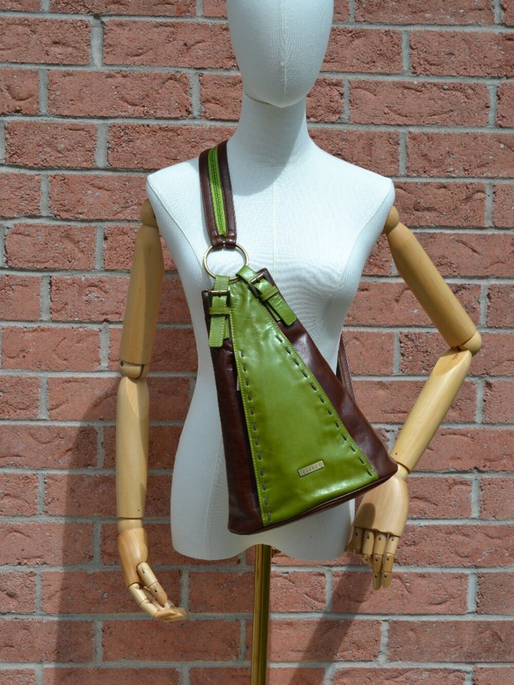 Joanel Pour Elle Green & Brown Leather Sling Bag - Picture 3 of 13